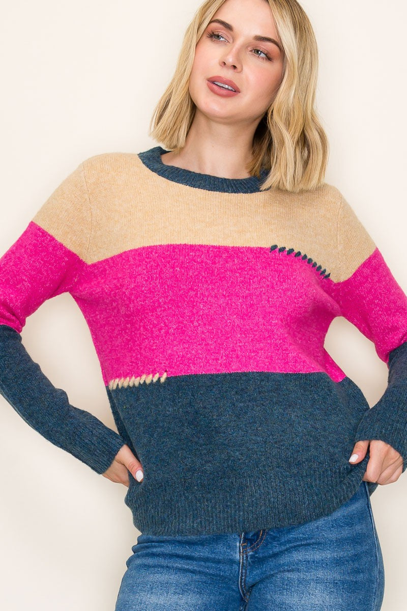 Color Blocked Pullover Sweater
