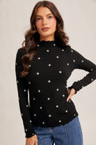 Long Sleeve Dainty Floral Top with Ruffle Neck