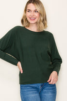 Vertically Textured Boat Neck Sweater-forest