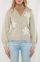 Long Sleeve V-Neck Cardigan with Floral Embroidery