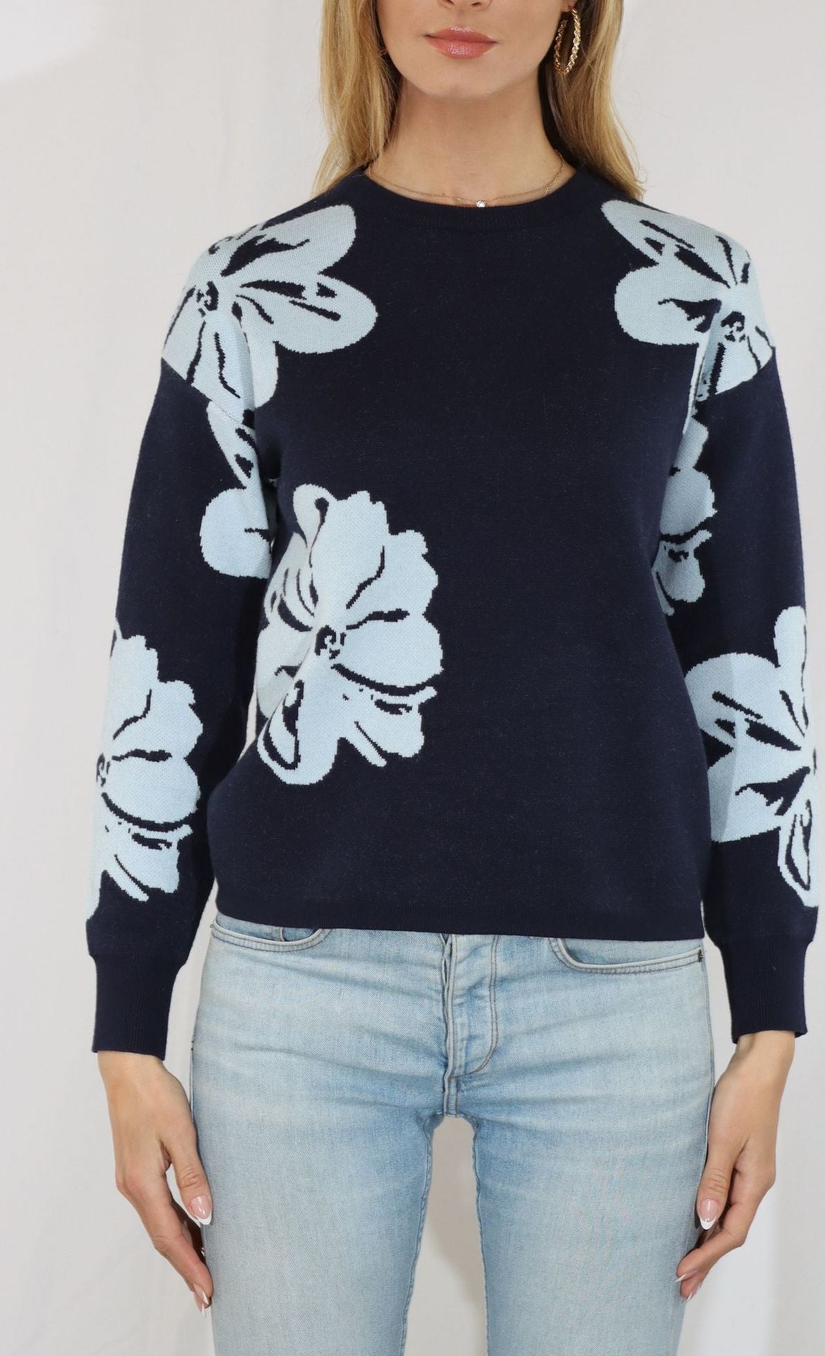 Long Sleeve Crew Neck Pullover Floral Print Sweater