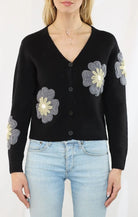 Long sleeve Button Down Cardigan with Floral Embroidery