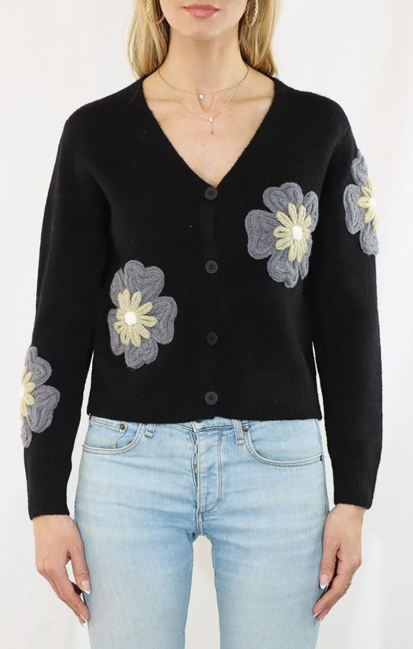 Long sleeve Button Down Cardigan with Floral Embroidery