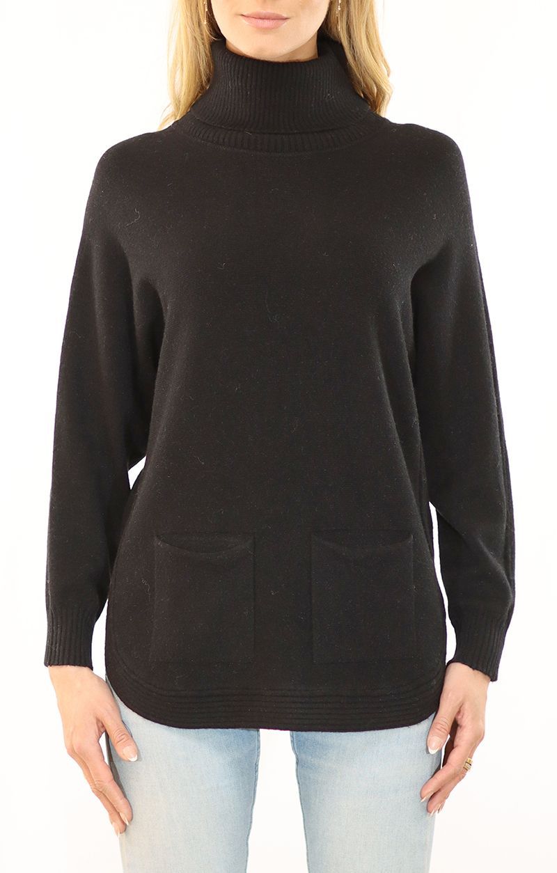 Oversized Dolman Sleeve Pullover Sweater with Cowl Neck- black
