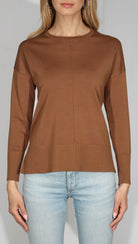 Oversized Pullover with Roll Edge Neck Trim- wood