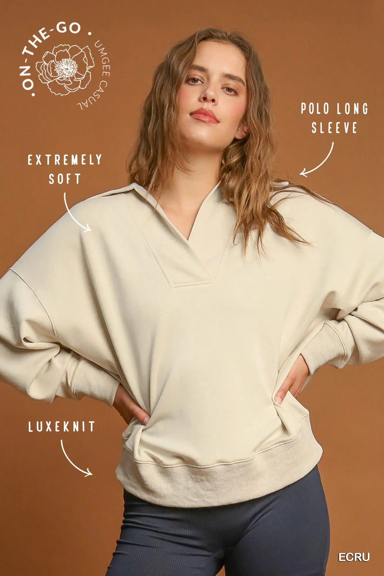 Luxeknit Chic Ease Collared Pullover- ecru