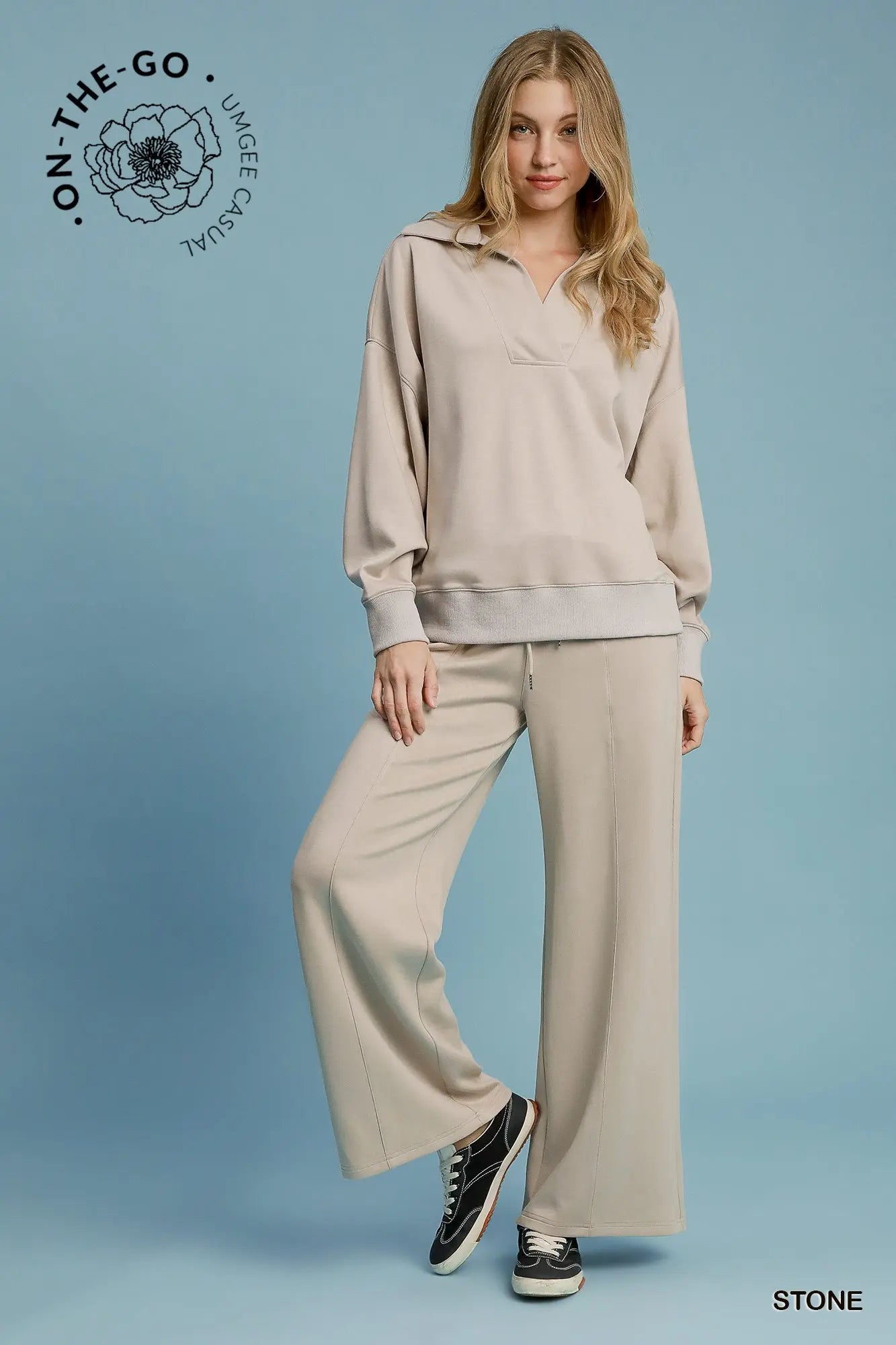 Luxeknit Chic Ease Collared Pullover- stone