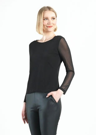 Mesh Sleeve Soft Knit Top