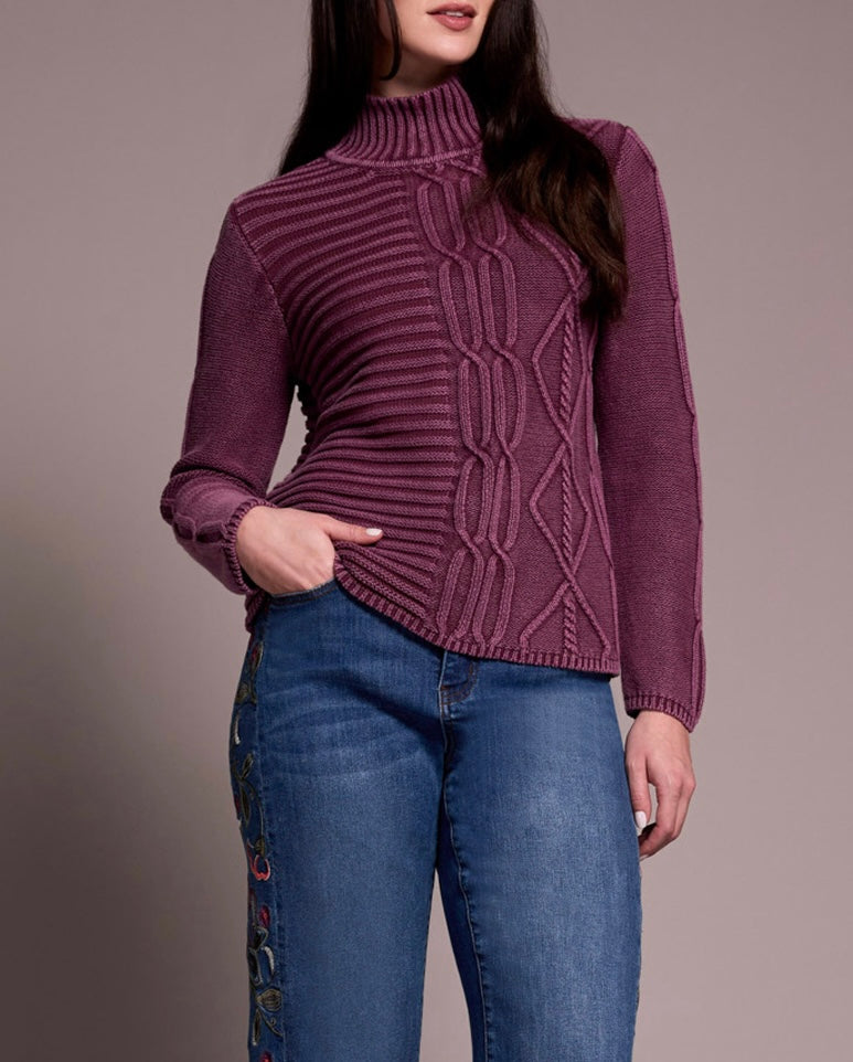 Mock Neck Sweater with Special Wash