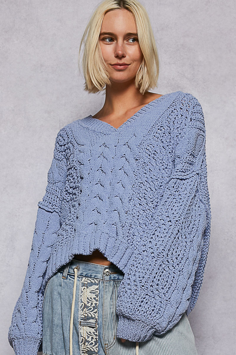Solid V-Neck Chenille Sweater