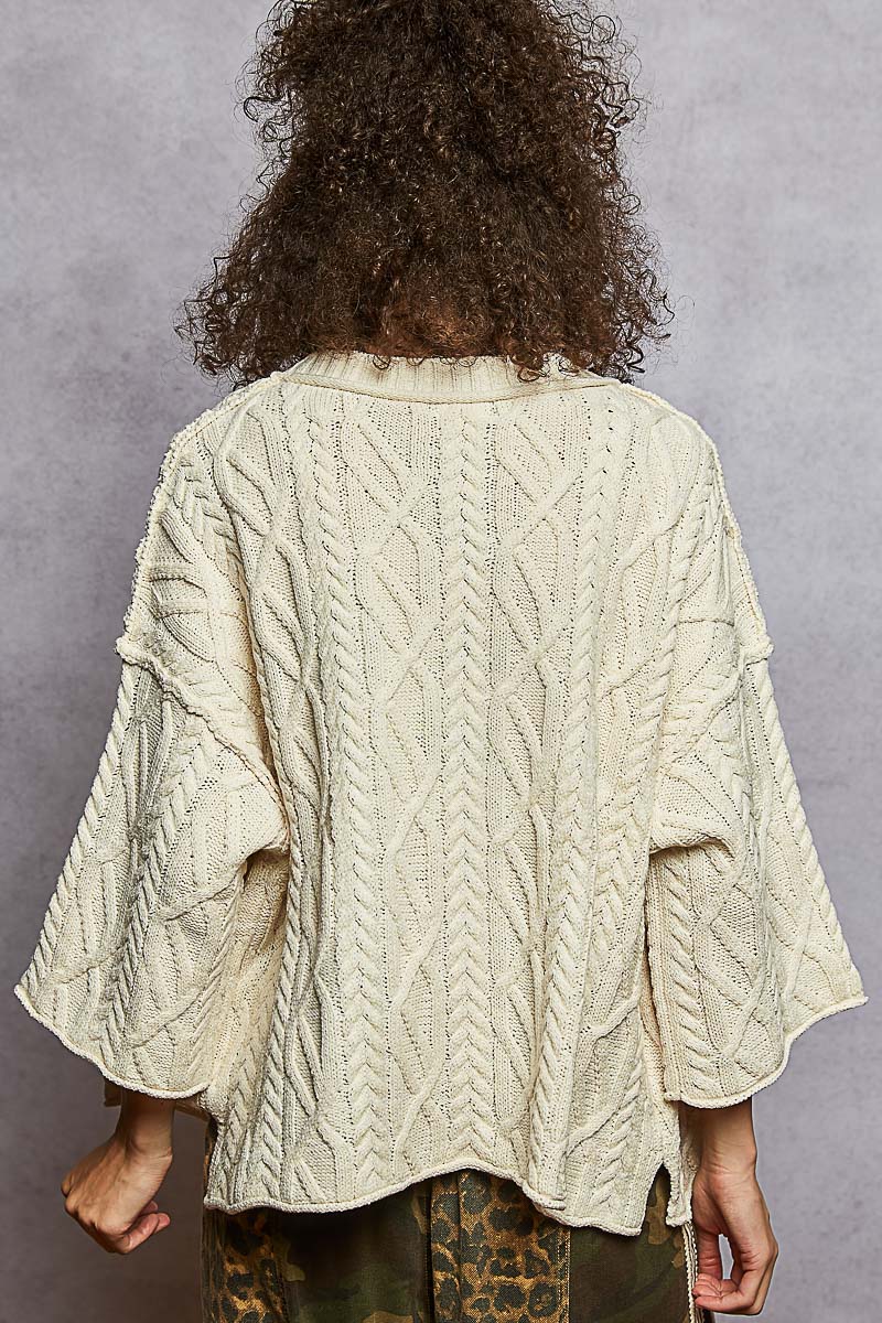 Open Front 3/4 Sleeve Cardigan