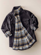 Plaid Flannel-Lined Corduroy Shacket- black