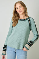 Raglan and Sleeve Trim Detail Sweater-sea foam