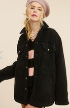 Button Down Jacket with Faux Suede Fabric and Pockets- cosmic