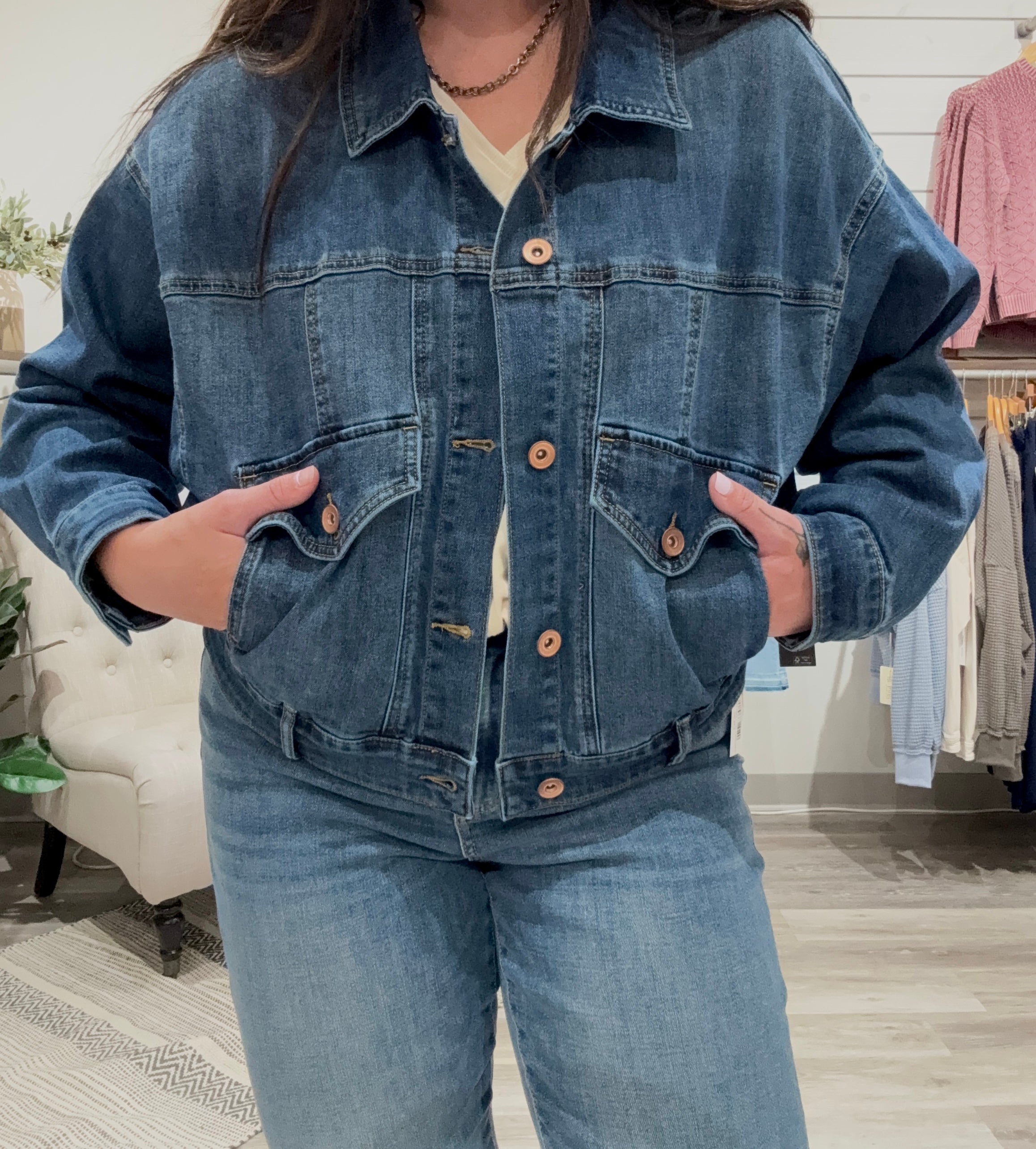 JEAN JACKET WITH SWEATER FRIENDLY SLEEVES