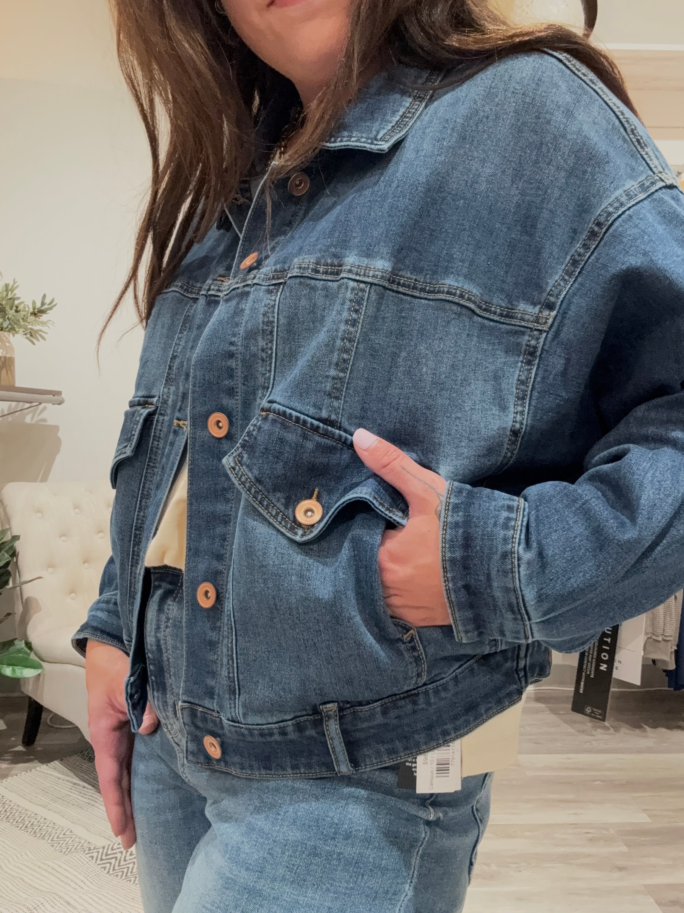 JEAN JACKET WITH SWEATER FRIENDLY SLEEVES
