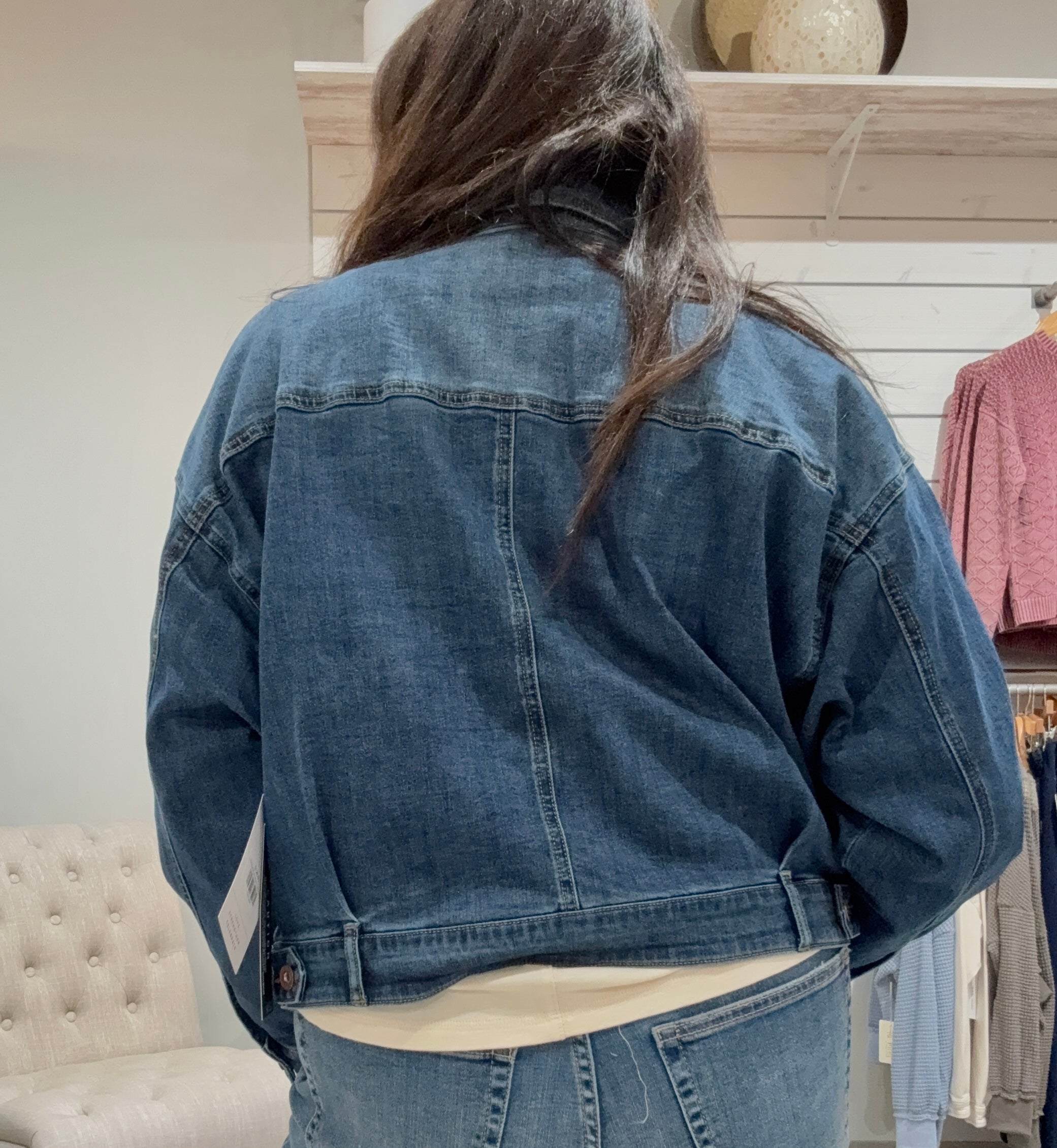 JEAN JACKET WITH SWEATER FRIENDLY SLEEVES