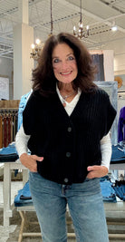 Long Sleeve V-Neck Collared Sweater with Stripe Detail