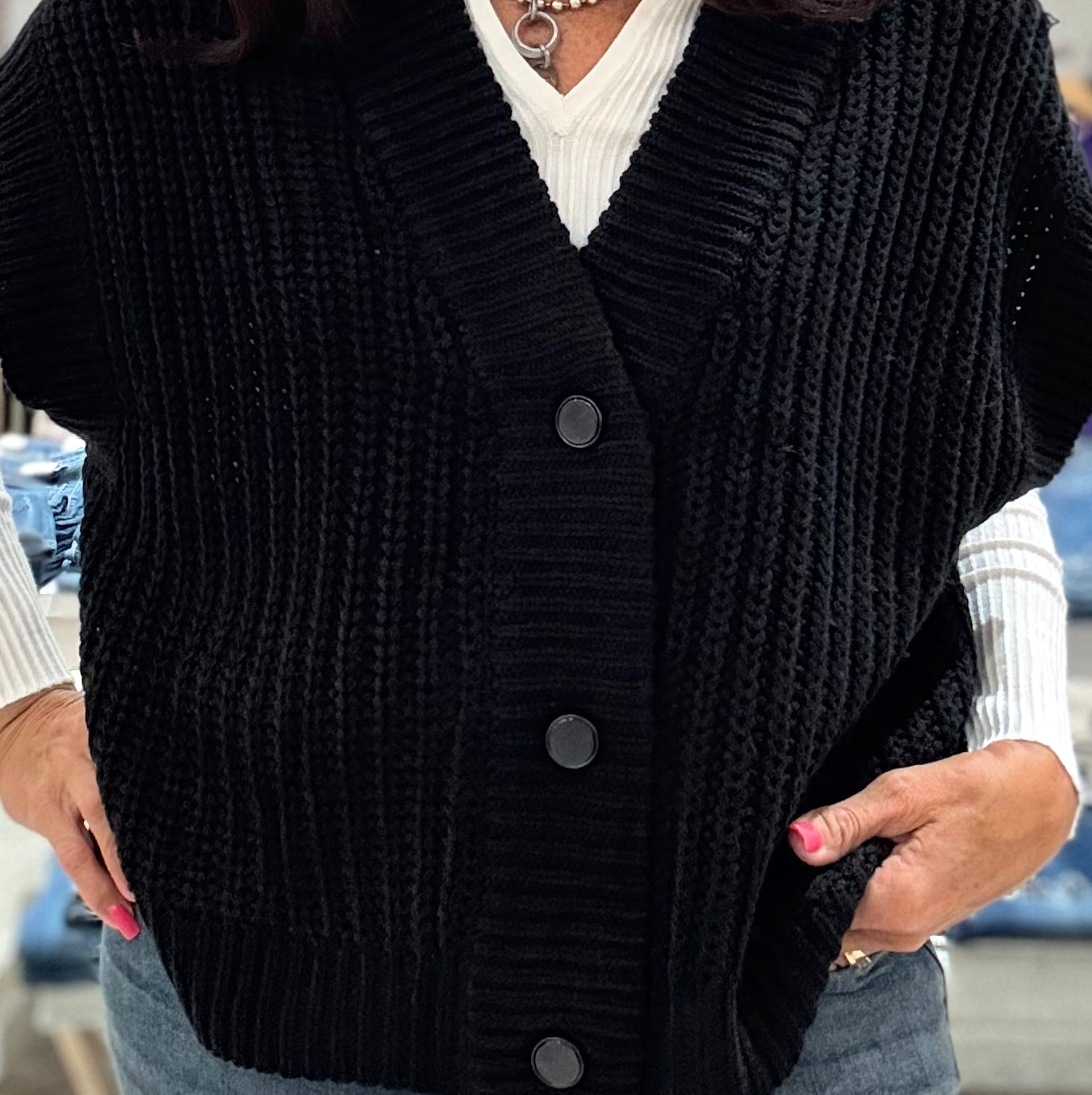 Short Sleeve Button Up Cardigan- black