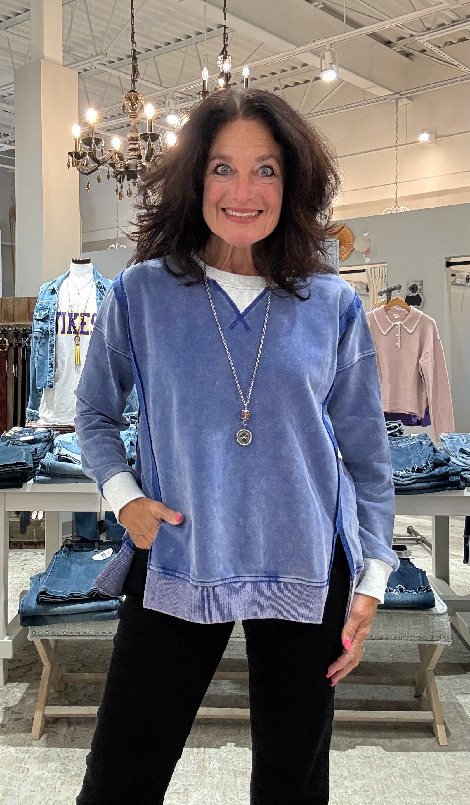 Long Sleeve Pullover with Two Tone Detail