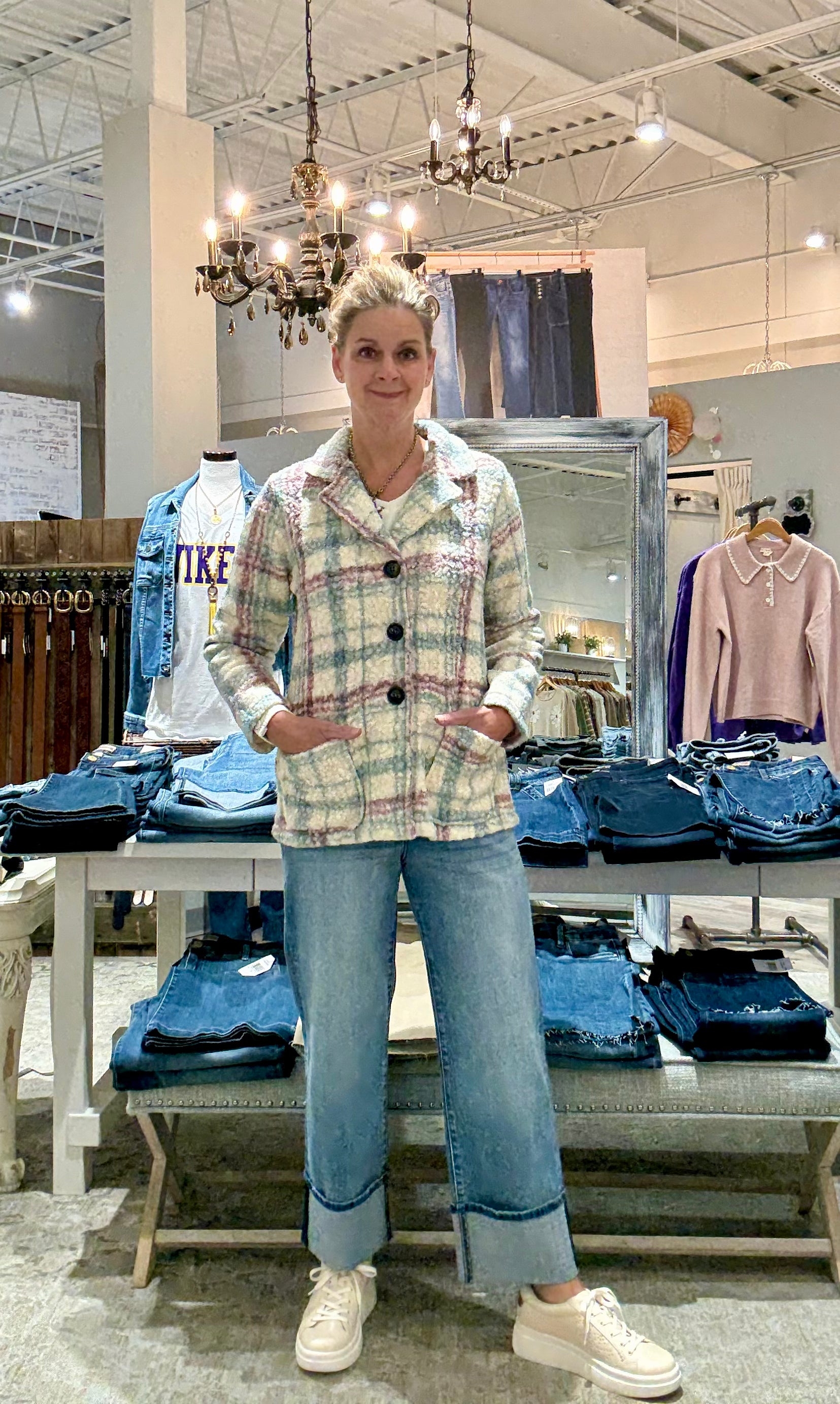 Boucle Plaid Jacket with Pockets