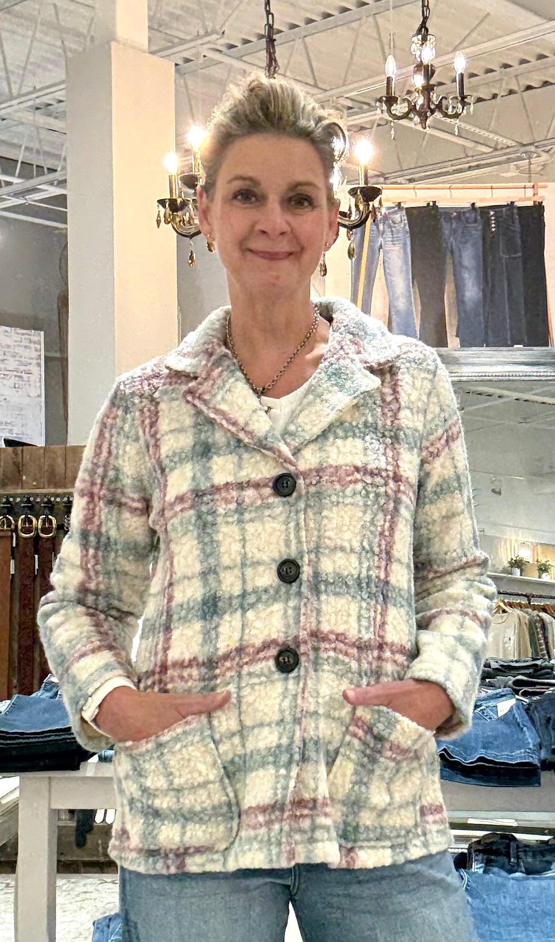Boucle Plaid Jacket with Pockets