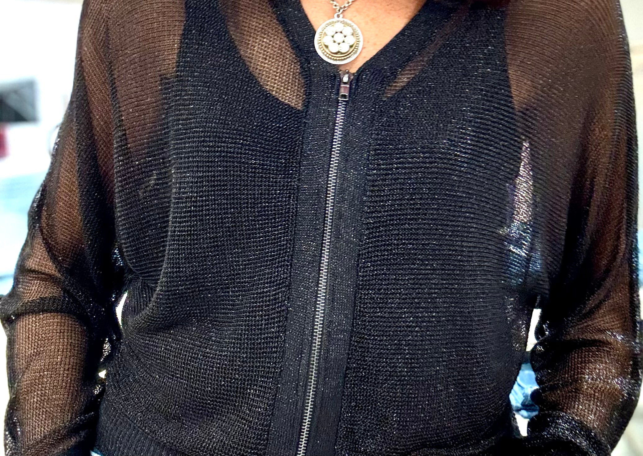 Shimmer Vneck Zip Blouse Elan