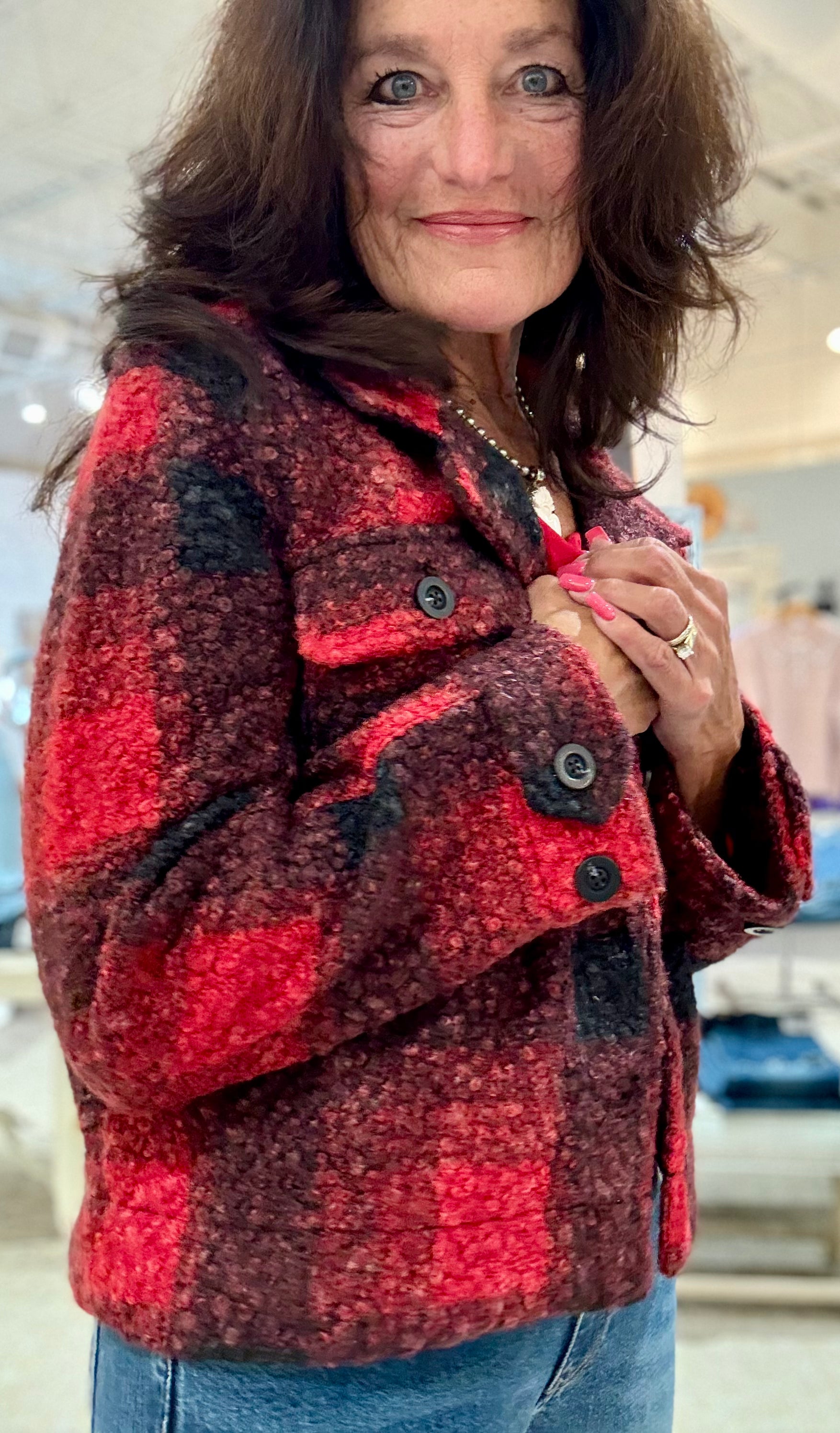 Button Front Boxy Checkered Shacket