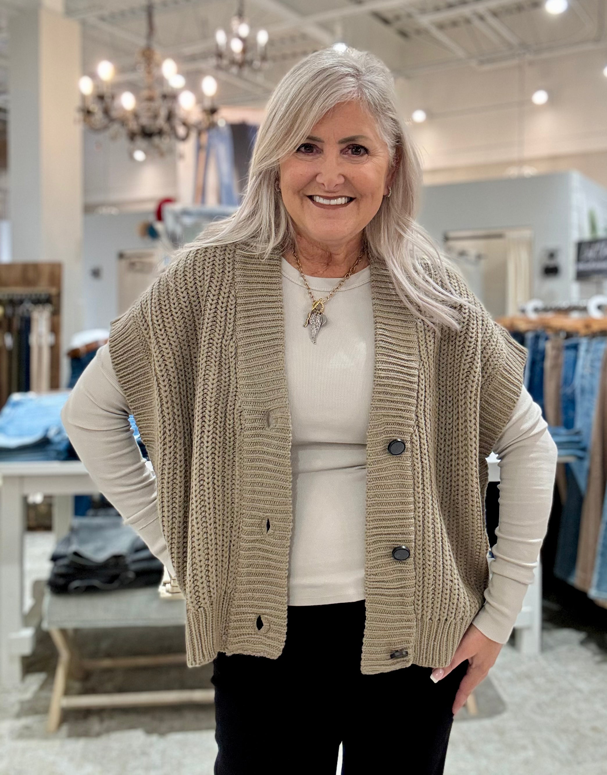 Short Sleeve Button Up Cardigan- walnut