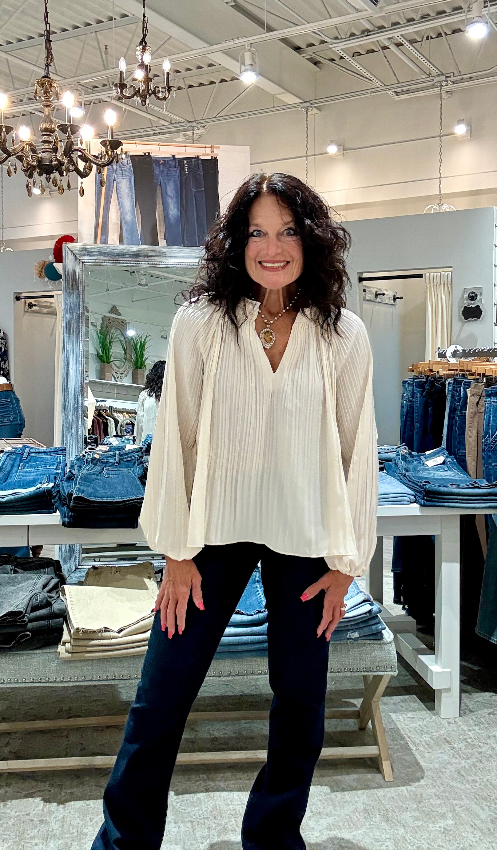 Long Sleeve Blouse with Ruffle Collar