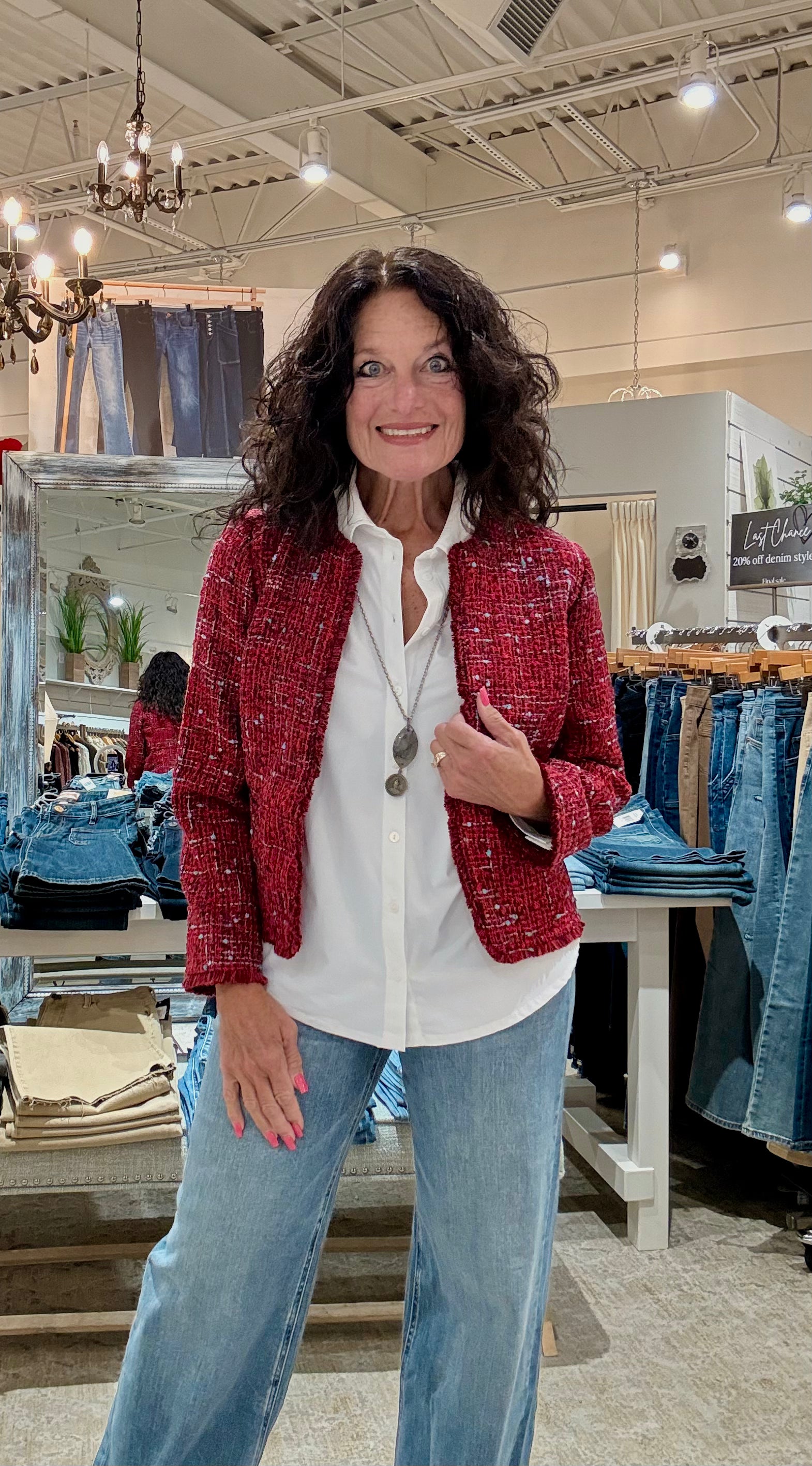 Collarless Jacket with Frayed Edges