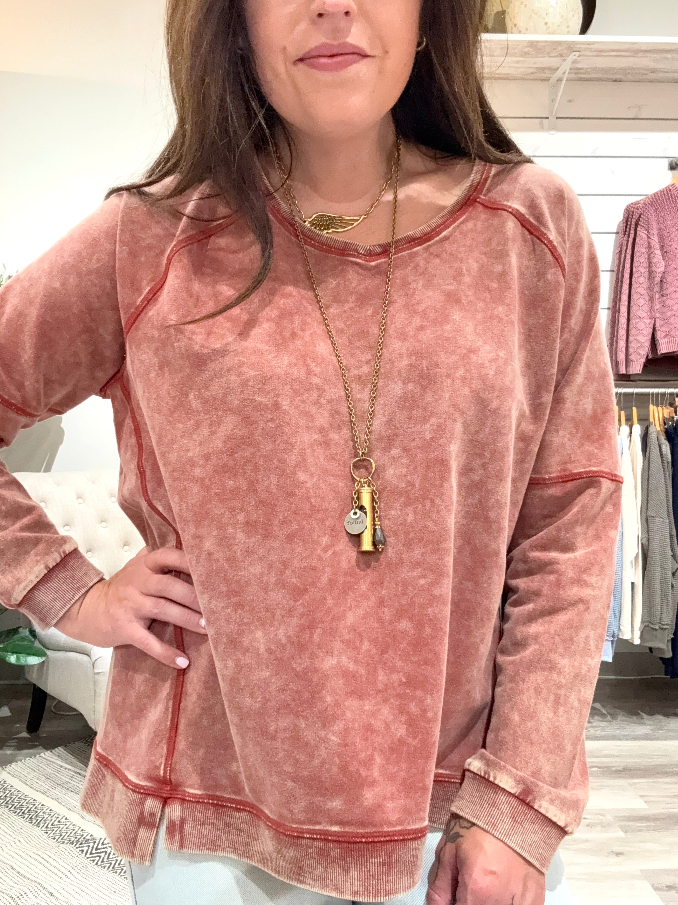 Cold Dye French Terry V-Neck Raglan Sleeves Top