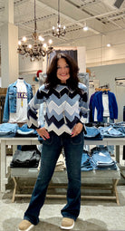 Chevron Pattern Jacquard Bell Sleeve Sweater