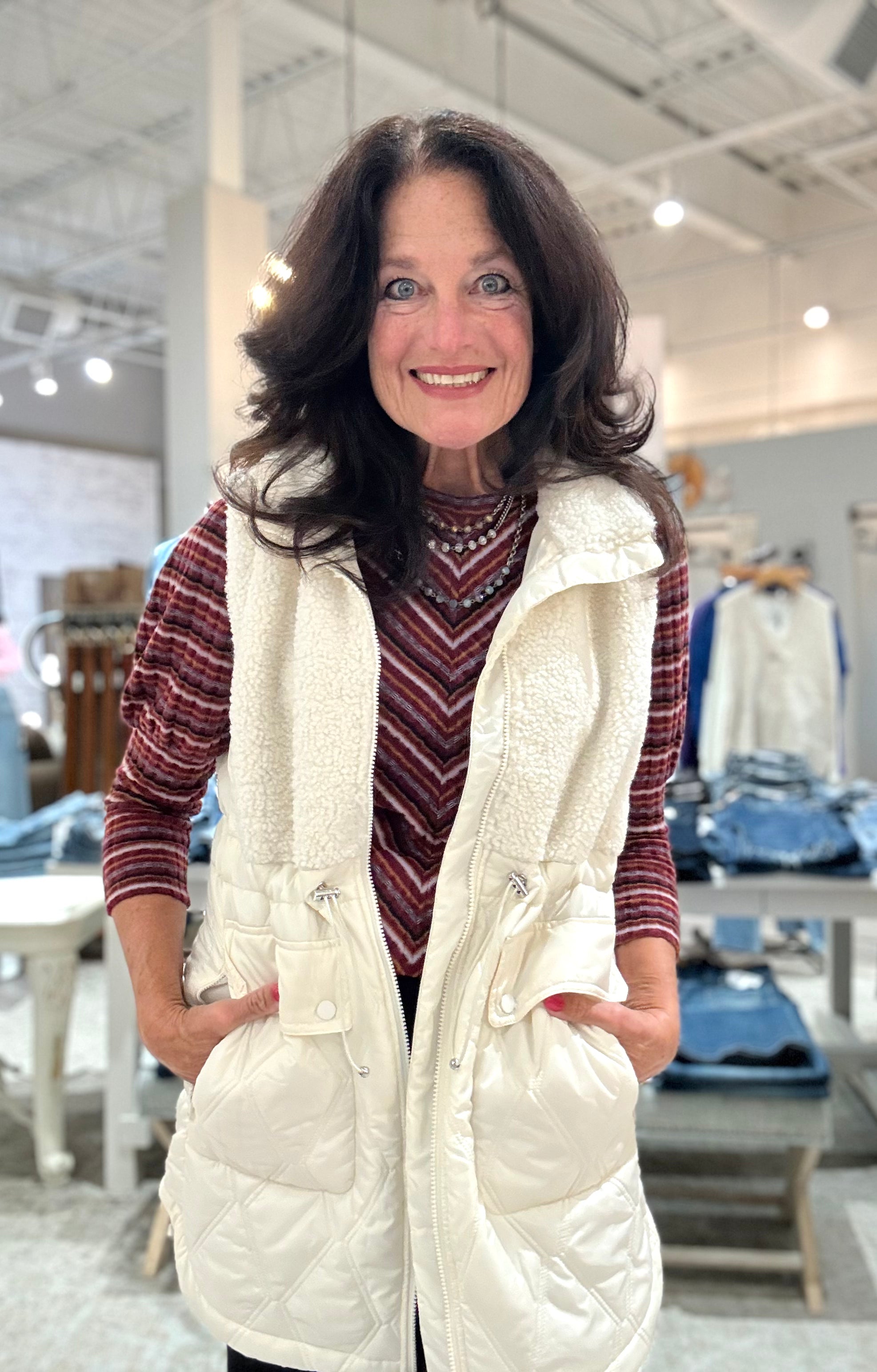 Sleeveless Mix Media Sherpa Vest