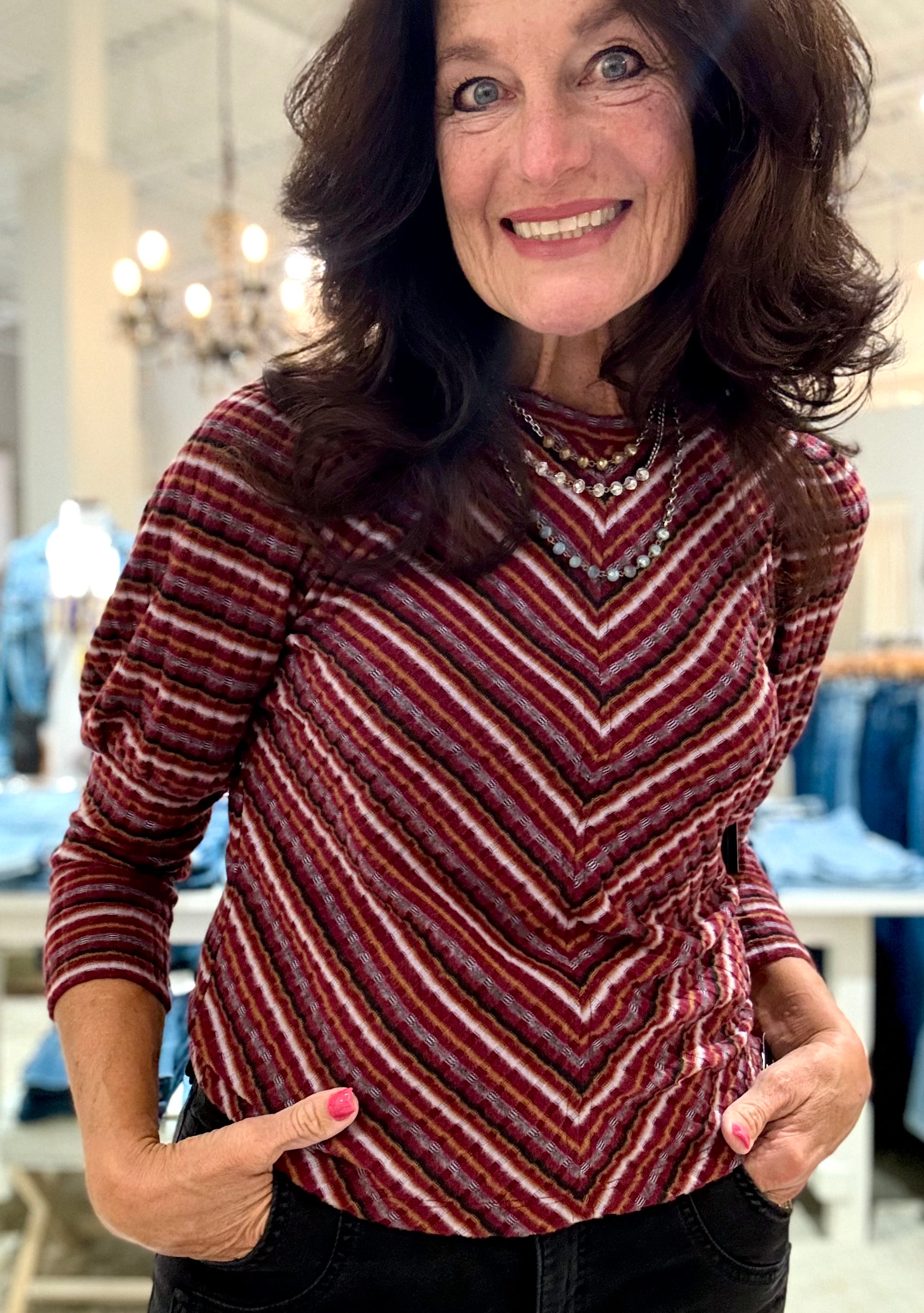 Juliette 3/4 Sleeve Crew Neck Knit Top with Miter