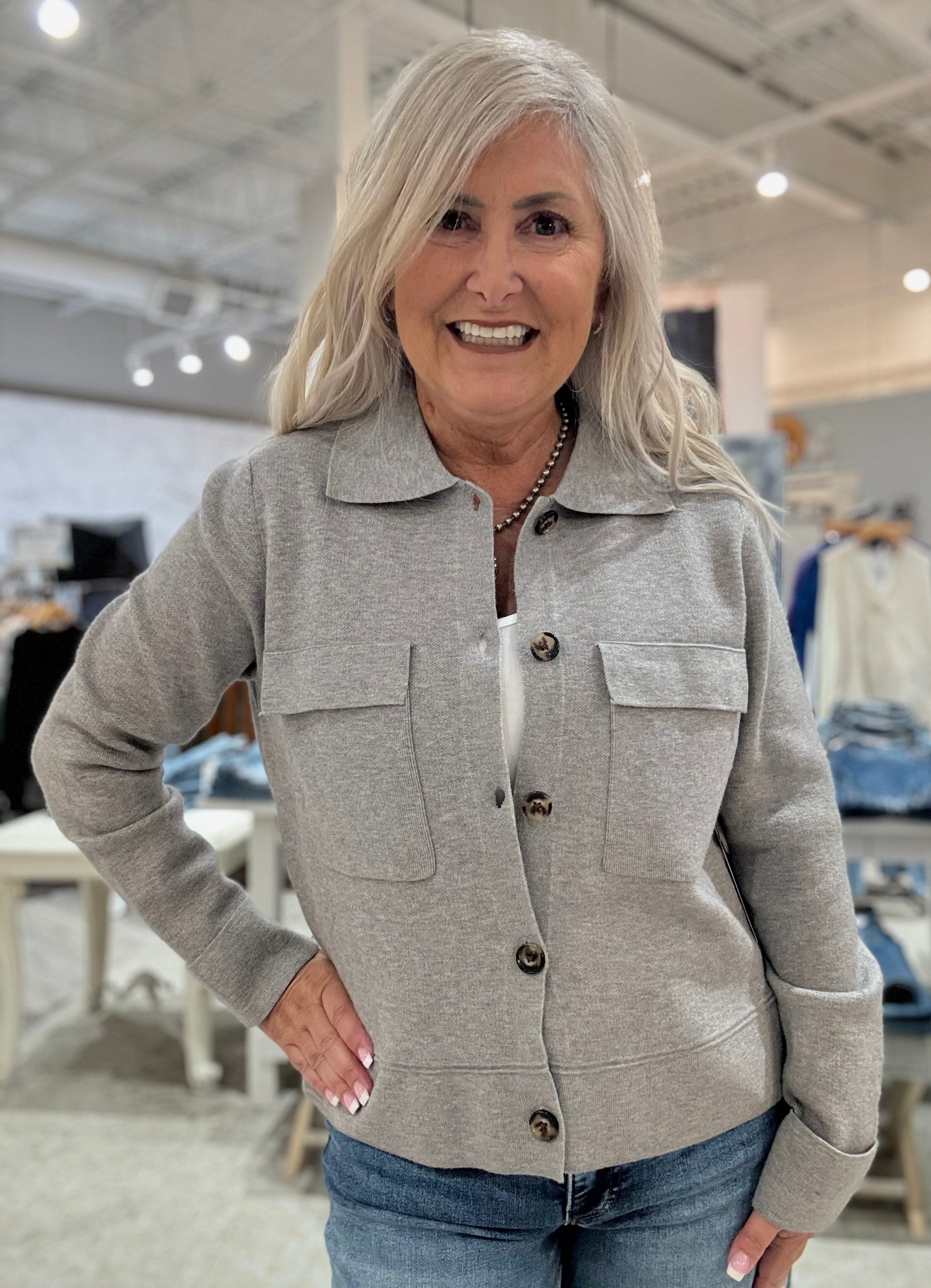 Double Knit Collared Sweater Cardigan