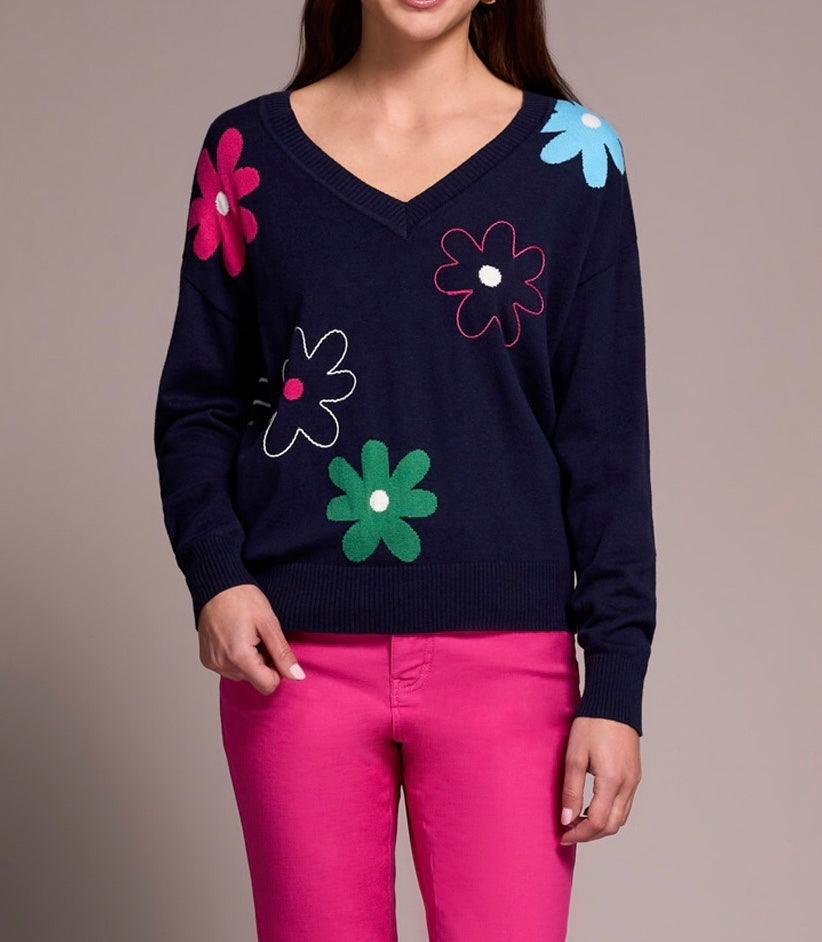 V-Neck Jacquard Embroidered Sweater