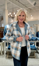 Plaid Flannel-Lined Corduroy Shacket- bluestone