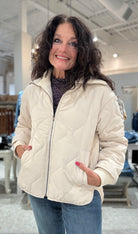 Quilted Jacket with Rib Collar and Cuff-ecru
