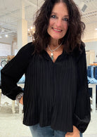 Long Sleeve Blouse with Ruffle Collar- black