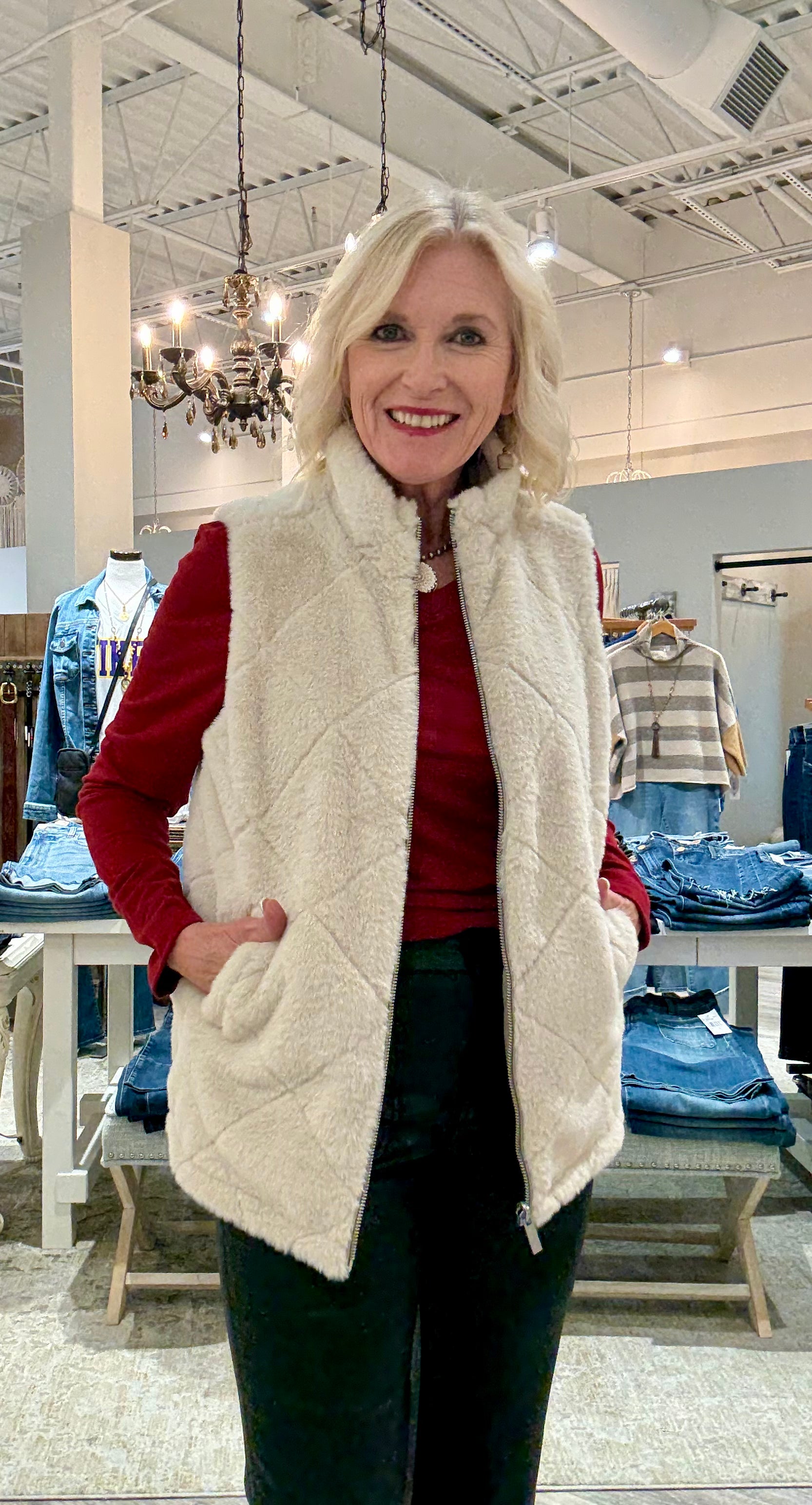 Reversible Solid Quilted Faux Fur Vest