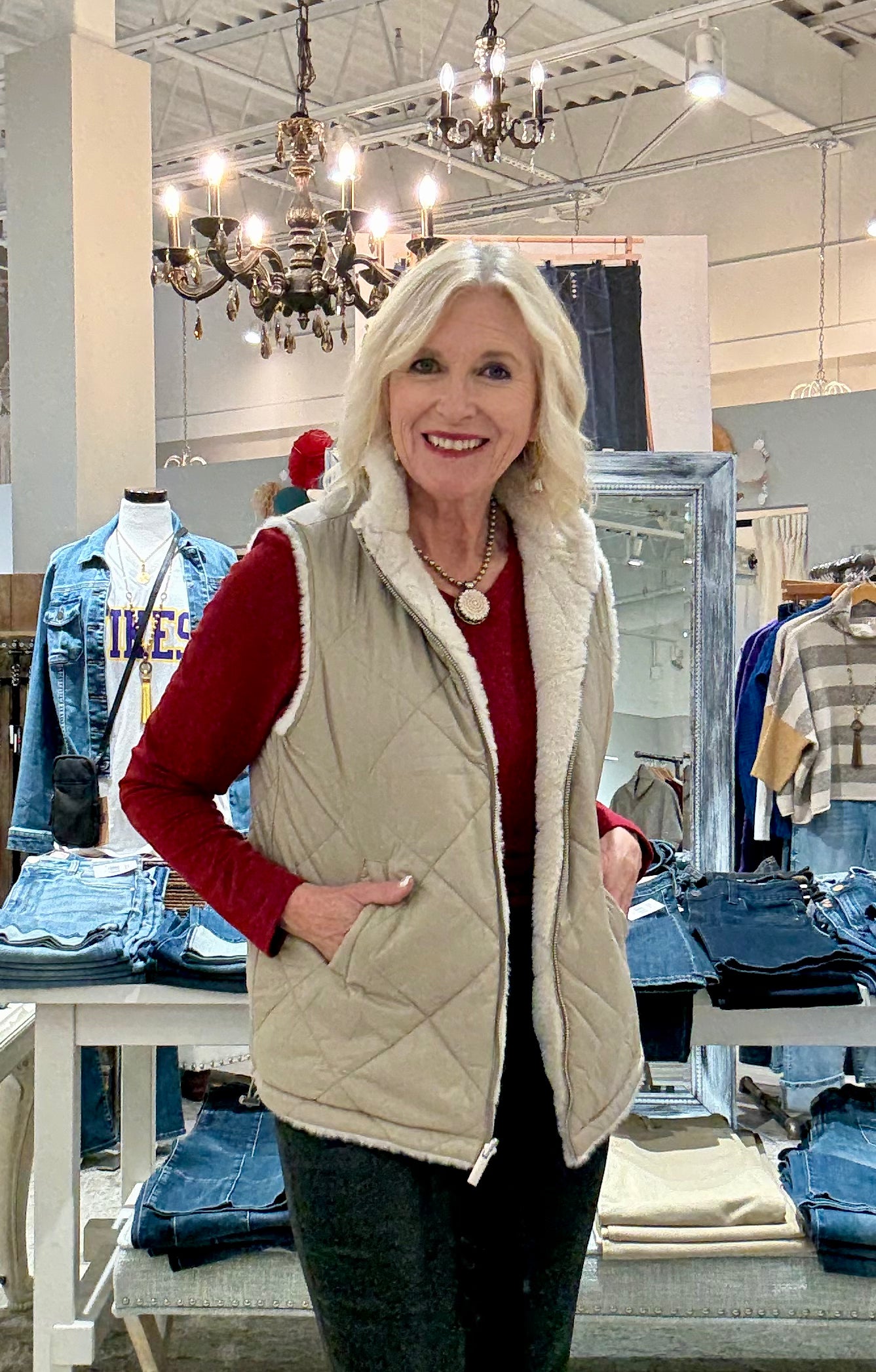 Reversible Solid Quilted Faux Fur Vest