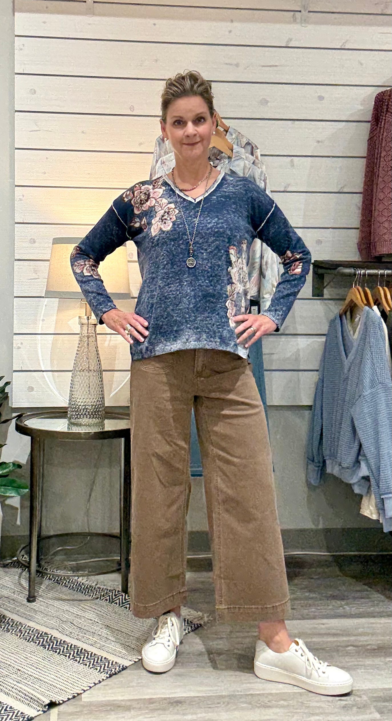 Reversible Floral V-Neck Sweater