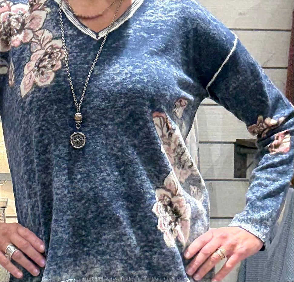 Reversible Floral V-Neck Sweater