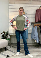 Floral Patchwork Long Sleeve Ribbed Top
