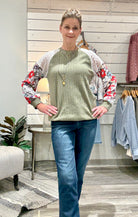 Floral Patchwork Long Sleeve Ribbed Top