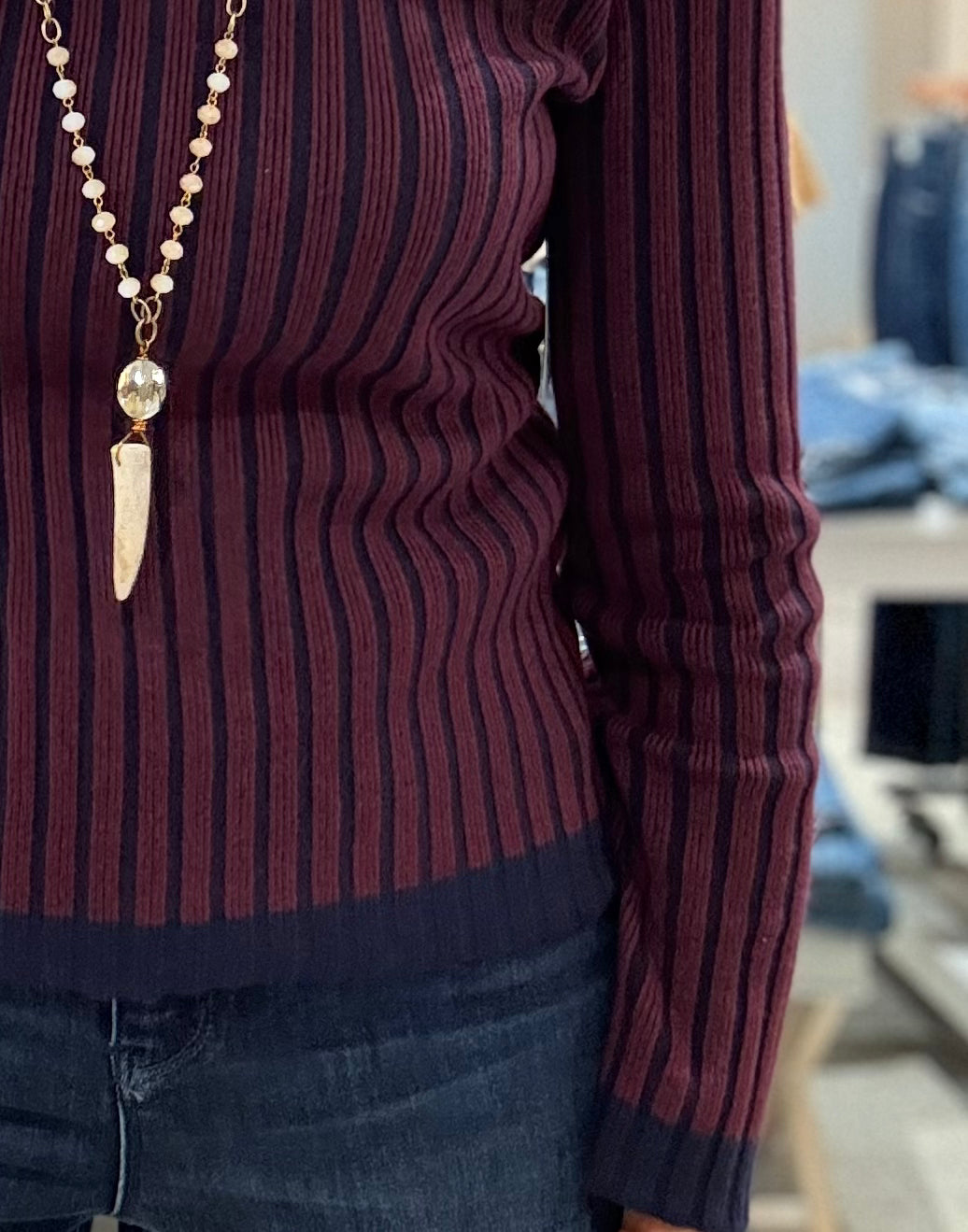 Long Sleeve Crew Neck Ribbed Sweater