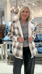 Plaid Flannel-Lined Corduroy Shacket- cream