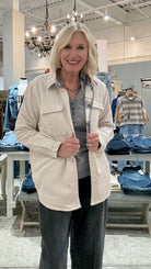 Plaid Flannel-Lined Corduroy Shacket- cream