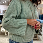 rew Neck Loose Fit Cable Sweater- silverpine